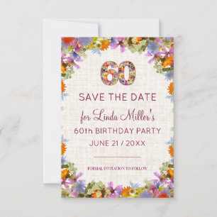 60. Geburtstagsfeier - Leinenblumendesign Save The Date