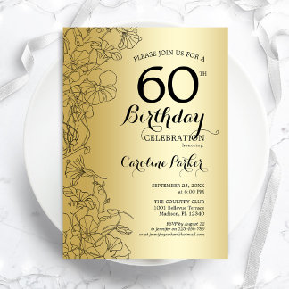 60. Geburtstagsfeier mit Gold Floral Einladung