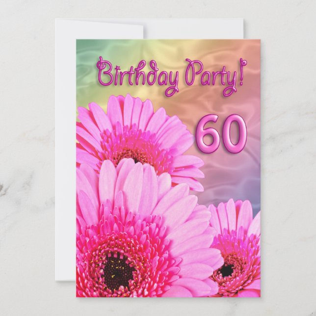 60. Geburtstagsfeier mit rosa Blume Einladung (Vorderseite)