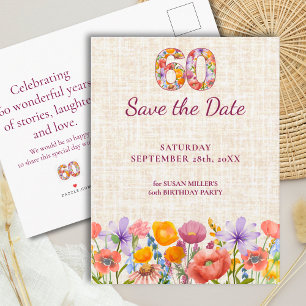 60. Geburtstagsfeier - Moderne Florale Save-the-Da Ankündigungspostkarte