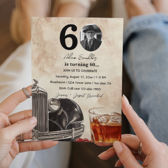 60. Geburtstagsfeier | Oldtimer-Auto & Whiskey  Einladung (Von Creator hochgeladen)