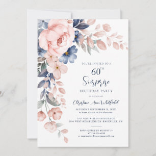 60. Geburtstagsfeier Rosa Blumen Einladung