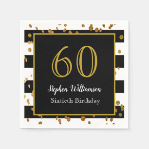 60. Geburtstagsfeier Schwarz Weiß und Gold Glitte Serviette