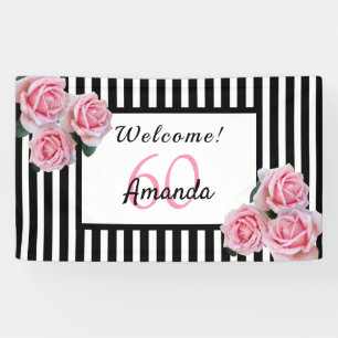 60. Geburtstagsfeier Schwarz-weiße Streifen Flora Banner