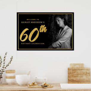 60. Geburtstagsfoto Schwarz Falsches Goldblatt Ele Poster