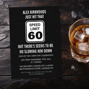 60. Geburtstagsgeschwindigkeit mit 60 Party Einladung