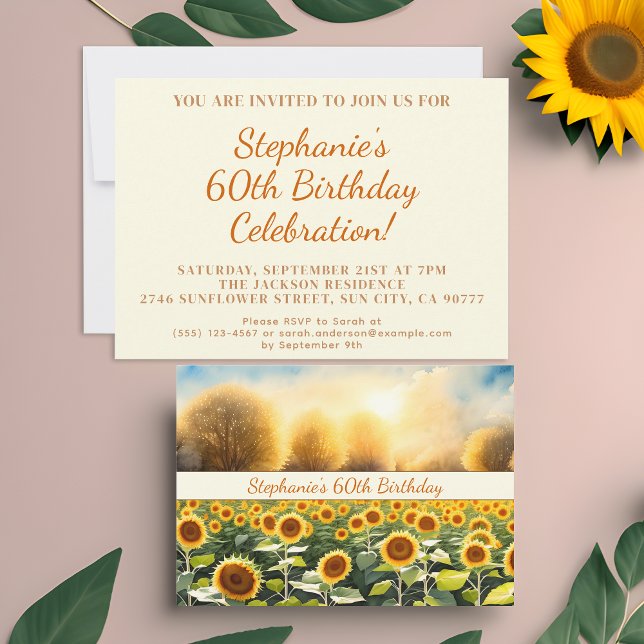60. Geburtstagskarte - Sonnenblumenthema Einladung (🌻 Embrace Nature's Elegance: 60th Birthday Invitations! 🌼)