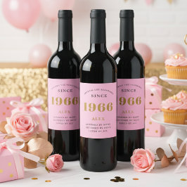 60. Geburtstagsname 1966 Pink Gold Elegant Chic Weinetikett