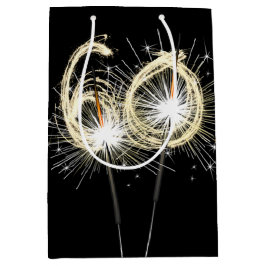 60. Geburtstagsparkler auf schwarz Mittlere Geschenktüte