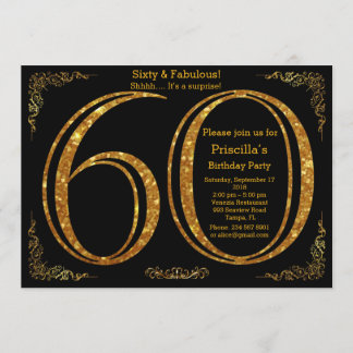 60. Geburtstagsparty, 60., Gatsby, schwarz & gold Einladung