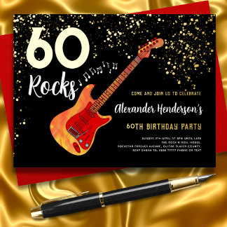 60. Geburtstagsparty 60 Rocks Black Gold Folie Einladungspostkarte