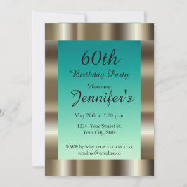 60. Geburtstagsparty Aquamarine Goldrahmen Einladung