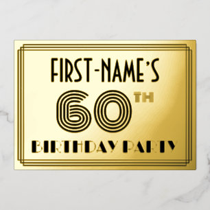 60. Geburtstagsparty — Art Deco Stil "60" & Name Folieneinladung