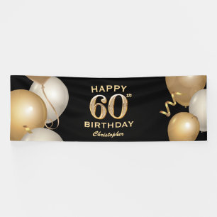 60. Geburtstagsparty Black and Gold Ballons Banner