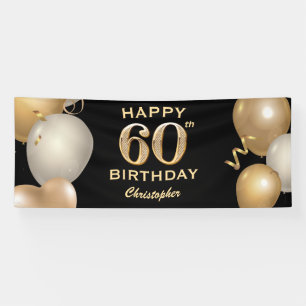 60. Geburtstagsparty Black and Gold Ballons Banner