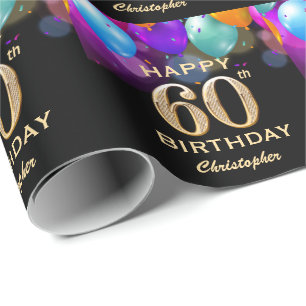 60. Geburtstagsparty Black and Gold Ballons Geschenkpapier