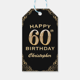 60. Geburtstagsparty Black and Gold Glitzer Frame Geschenkanhänger