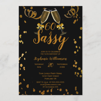 60. Geburtstagsparty Black | Imitate Gold Champagn Einladung