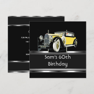 60. Geburtstagsparty Black Vintage Car Mans Einladung