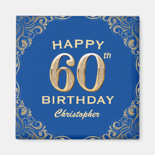 60. Geburtstagsparty Blue and Gold Glitzer Frame Magnet