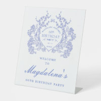 60. Geburtstagsparty Blue Floral Wappen Willkommen