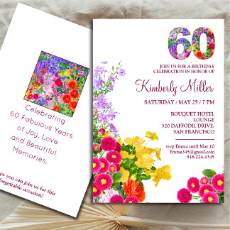 60. Geburtstagsparty Blumengeschmack modern 60 Jah Einladung