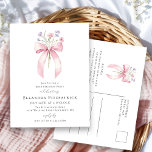 60. Geburtstagsparty Blush Pink Bow Wildblume Einladungspostkarte<br><div class="desc">Ein feminin rosa Coquette Bogen ist mit kleinen rosa und lila Wildblumen geschmückt.</div>