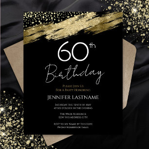 60. Geburtstagsparty Budget Gold Schwarze Einladun