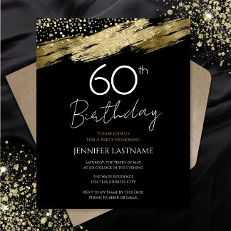 60. Geburtstagsparty Budget Gold Schwarze Einladun