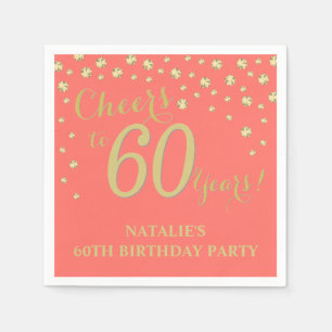 60. Geburtstagsparty Coral und Gold Diamond Napkin Serviette