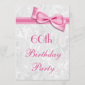 60. Geburtstagsparty Damask und Pink Imitats Bow Einladung