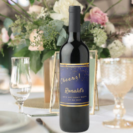 60. Geburtstagsparty dunkelmarineblaue Goldjubeln Weinetikett