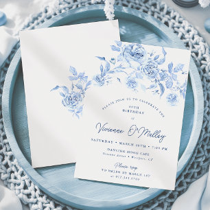 60. Geburtstagsparty Dusty Blue Floral Einladung