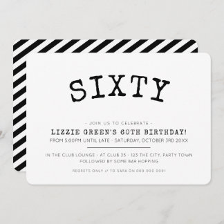 60. Geburtstagsparty einfach modern minimalschwarz Einladung