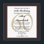 60. Geburtstagsparty-Einladung Einladung<br><div class="desc">Dieses elegante formale Design verfügt über einen schwarzen Rand mit einem dünnen roten Rand und ein Wasserzeichen im Hintergrund für das Alter. Wenn Sie den Stil dieser einladen, aber eine andere Farbschema benötigen, senden Sie mir bitte eine Nachricht. Klicken Sie auf die Schaltfläche Schriftart anpassen, um Stil, Größe oder Farbe...</div>