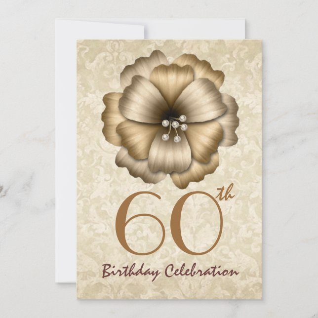 60. Geburtstagsparty Einladung Gold Blume Bow (Vorderseite)