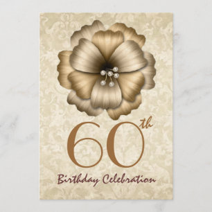 60. Geburtstagsparty Einladung Gold Blume Bow