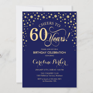 60. Geburtstagsparty Einladung - Gold Navy Blue