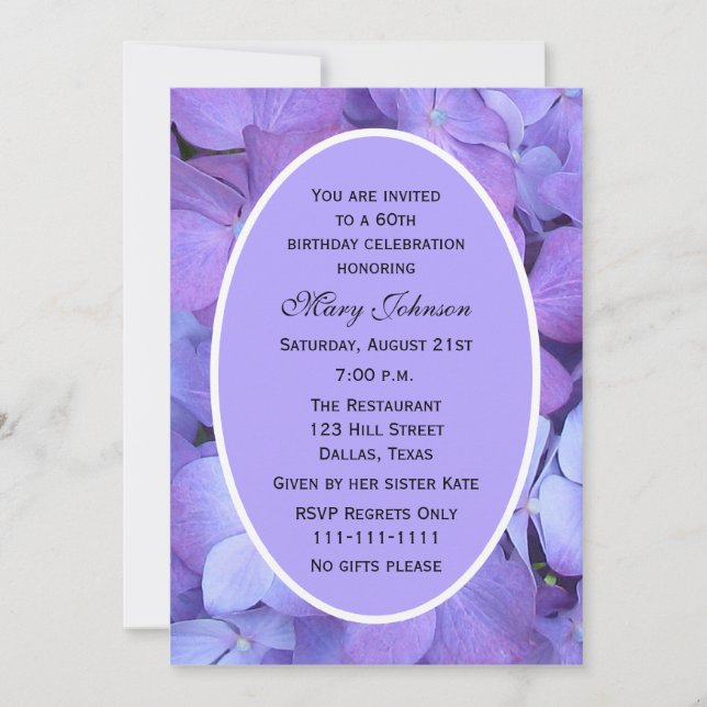 60. Geburtstagsparty Einladung Hydrangea (Vorderseite)