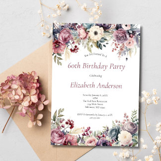 60. Geburtstagsparty Einladung Pink Lila Florals