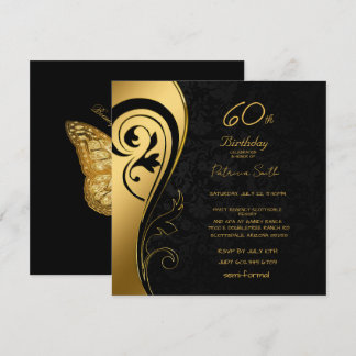 60. Geburtstagsparty Elegante Black & Gold Wirbel Einladung