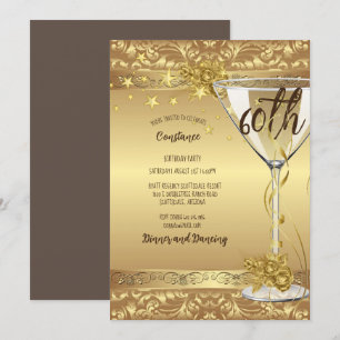 60. Geburtstagsparty Elegante Gold Wirbel Blume in Einladung