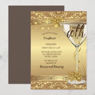 60. Geburtstagsparty Elegante Gold Wirbel Blume in Einladung