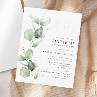 60. Geburtstagsparty Eukalyptus Greenery Script Einladung