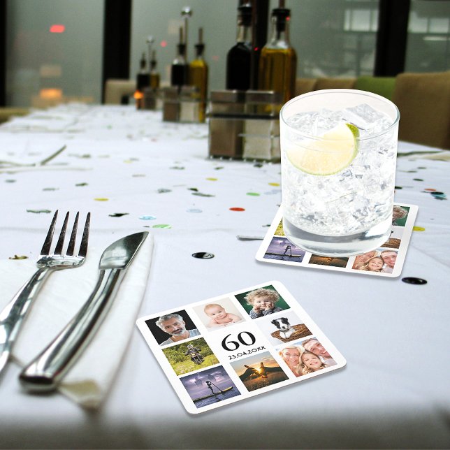 60. Geburtstagsparty Foto Collage Typ Männer Rechteckiger Pappuntersetzer (Von Creator hochgeladen)