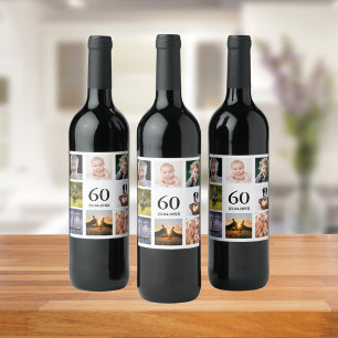 60. Geburtstagsparty Foto Collage Typ Weinetikett