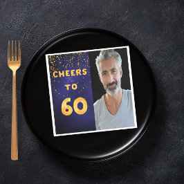 60. Geburtstagsparty Foto Goldballons blau Serviette