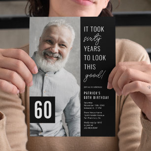 60. Geburtstagsparty-Foto in Schwarz und Weiß Einladung