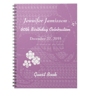 60. Geburtstagsparty Gästebuch Lila White Floral Notizblock