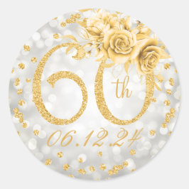 60. Geburtstagsparty Glam Lights Gold Silver Runder Aufkleber